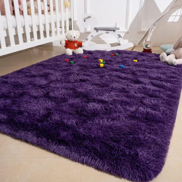 Przemy Dark Purple Area Rug for Bedroom, 4x6 Feet Fluffy Shaggy Rugs for Living Room, Super Soft Fuzzy Carpet Rug for Kids Girls Room Dorm Nursery Indoor Home Decor - Image 6