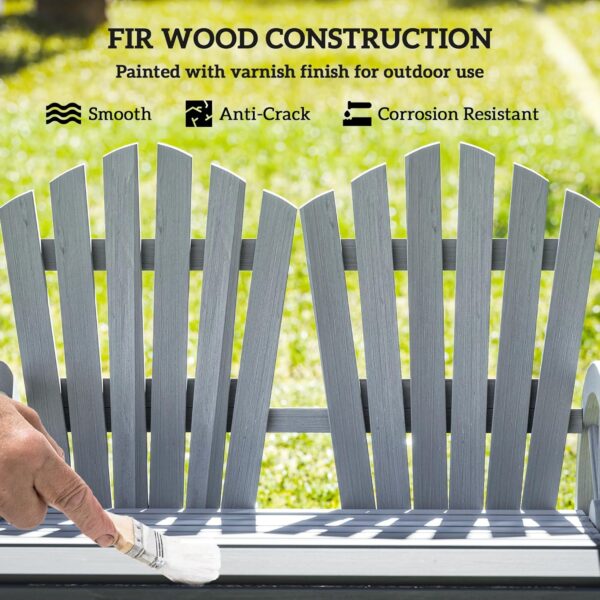 Outsunny 2 Seater Garden Bench, Comfortable Fir Wood Love Chair with Wagon Wheel-Shaped Armrests, Outdoor Adirondack Wooden Loveseats, Grey - Image 5
