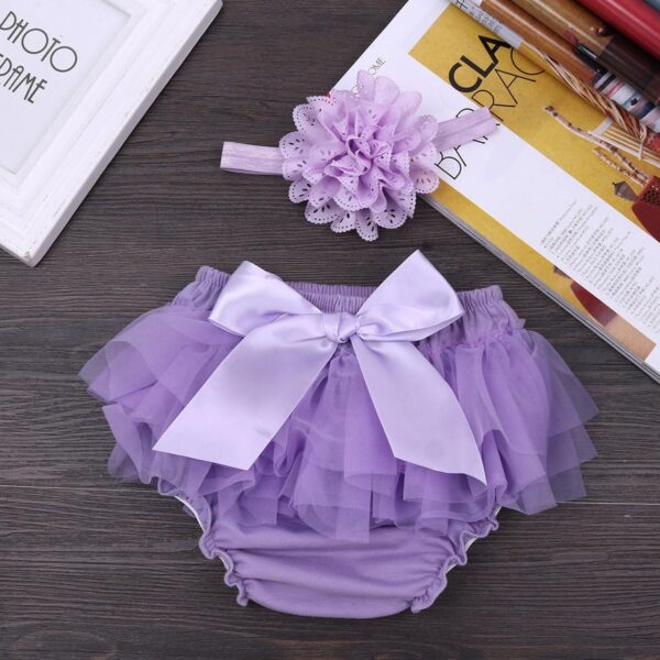 Choomomo Baby Girl Bowknot Tulle Ruffles Bloomers Shorts Diaper Cover with Flower Headband Set Birthday Outfit - Image 7