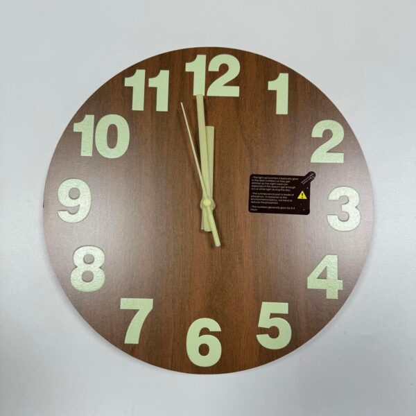 Plumeet Night Light Wall Clock, 12 Inch Wooden Glow in the Dark Clock for Bedroom, Silent Lighted up Wall Clock Luminous Numerals and Hands, Battery Operated for Living Room/Kitchen, Brown - Image 10