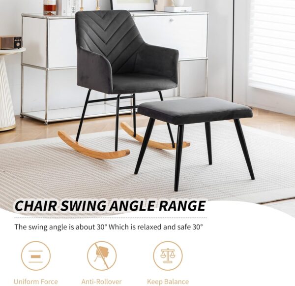 BTM Rocking Chair for Nursery, Rocking Chair with Footstool & Soft Cushion & Solid Wood Legs, Single Recliner, Lounge Chair for Living Room Bedroom/Office/Patio, Dark Grey - Image 4