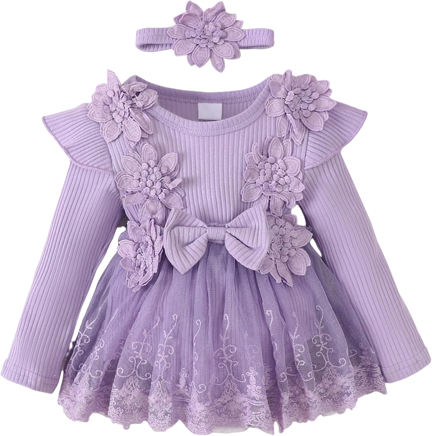 813tCm03btL._AC_SL1500_.jpg SEAUR A Line Dresses Infant Romper Dress Cotton Baby Girl Summer Dress Long Sleeve Party Dress Baby Girl Cute Dress - Image 1