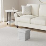 Cosaving Folding Ottoman Stool Storage Ottoman Seat Footstools with Storage Ottoman Storage Cube Storage Box Toy Chest Storage with Lid for Space Saving 30x30x30 cm, Grey… - Image 2