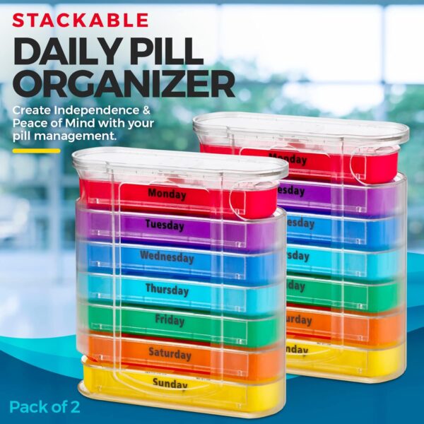 MEDca Weekly Pill Organizer, Four Times-a-Day, Pack of 2 Dispensers with Stackable AM/PM Compartments - Image 2