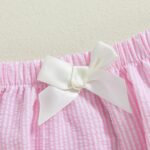 Acrawnni Newborn Baby Girl Ruffle Diaper Cover Striped Plaid Print Elastic Waist Linen Bloomers Infant Detail Bow Frilly Triangle Shorts - Image 4