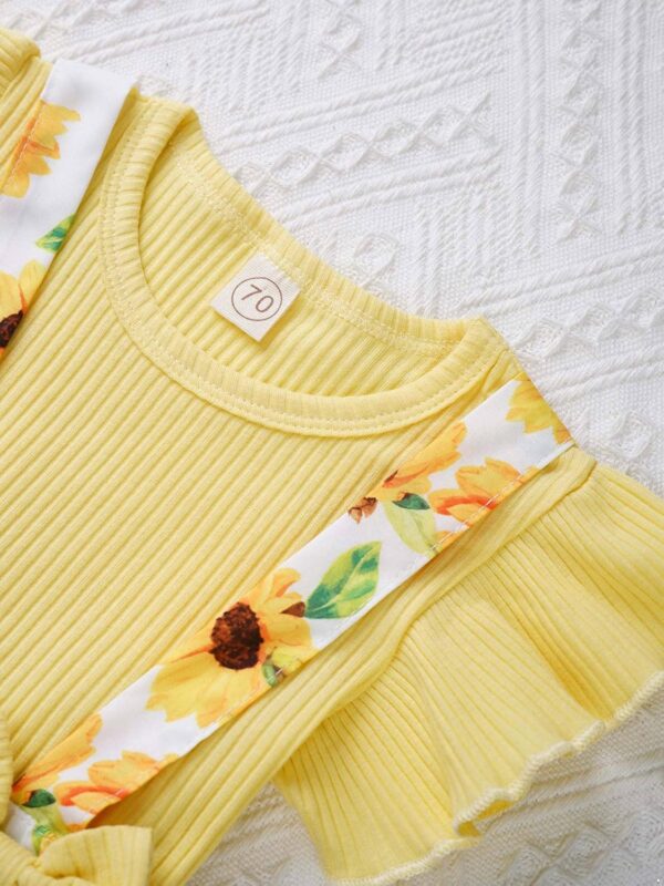 inlzdz Newborn Baby Girls Summer Shorts Sets Ruffle Sleeve Shirt Top + Floral Suspender Shorts Bloomers + Headband Outfit - Image 5