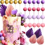JeVenis 27PCS Purple Pink Cake Decorations Purple Pink Palm Leaves Cake Decoration Balls Cake Decoration for Wedding Baby Shower Birthday