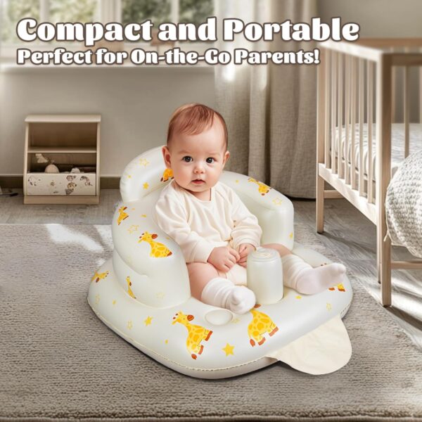 JOSEN Inflatable Baby Seat for Babies 3 Months & Up, Baby Floor Seats Learn to Sit Up, Portable Infant Feeding Shower Chair, Blow Up Baby Chair with Built in Air Pump - Giraffe - Image 7