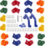 KINSPORY Rock Climbing Holds, Climbing Wall Holds for Kids, Colourful Climbing Set with Two Blue Handles for Indoor Outdoor Playground PlaySet Building