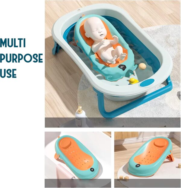 Coo11 Baby Bath Seat for 0-6 Months Newborn, Foldable Anti-Slip Chair Support, Ergonomic Quick Drying Design & Soft Rubber Headrest, Portable & Lightweight Bathing Essential for Home & Travel - Orange - Image 3