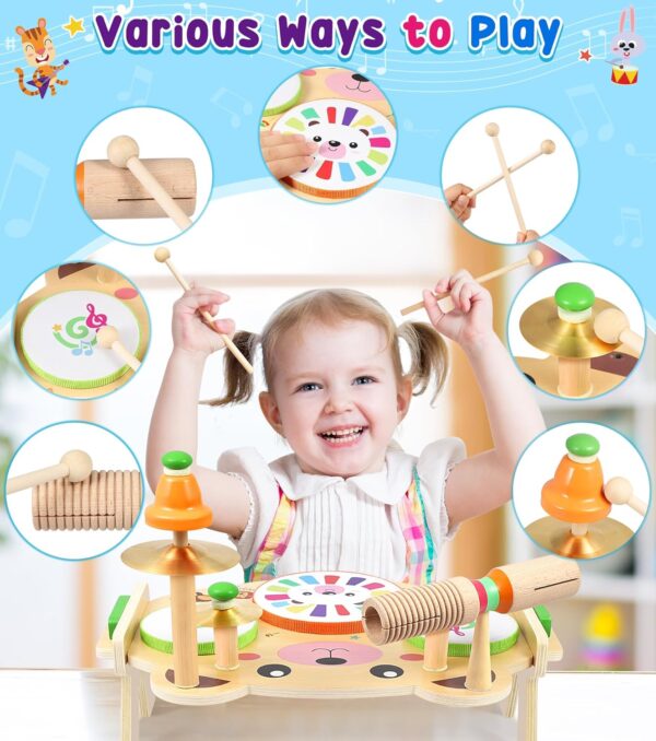 Subtail Kids Drum Kit - Musical Instruments for 2-4 Year Old Boys & Girls - Wooden Baby Drum Set - Toddler Toys & 1st Birthday Gifts, HW00793 - Image 5