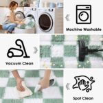 KICMOR 4x6 Rug for Bedroom Living Room, Fluffy Sage Green and White Checkered Area Rugs, Fuzzy Shag Shaggy Floor Carpet Soft Plush Checkerboard Rug for Children Kids Boys Room, Nursery, Classroom - Image 3