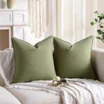 Cushion Covers Green 45cm x 45cm Pack of 2 Cushions Cotton Soft Decorative Square Throw Pillow Case Flange Pillowcases for Livingroom Sofa Bedroom 18x18 Inch Sage Green - Image 3