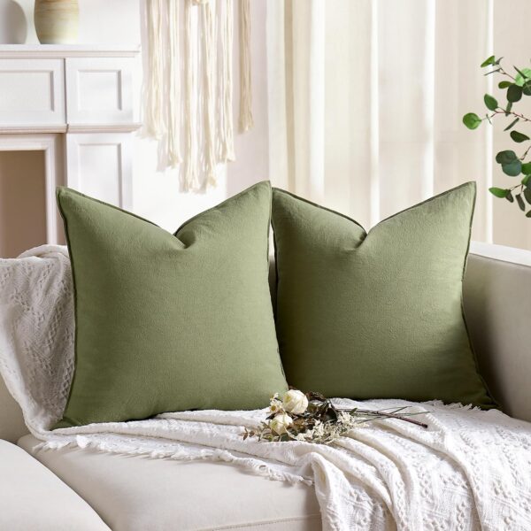 Cushion Covers Green 45cm x 45cm Pack of 2 Cushions Cotton Soft Decorative Square Throw Pillow Case Flange Pillowcases for Livingroom Sofa Bedroom 18x18 Inch Sage Green - Image 3