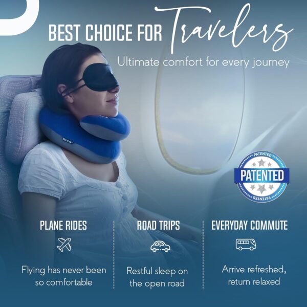 BCOZZY Travel Neck Pillow for Airplane – Patented Double Support for Head, Neck, and Chin. Best for Long Flights, Plane Sleeping, and Car Rides. Adjustable Size. Fully Washable. Carry Bag. Large, Gray - Image 9
