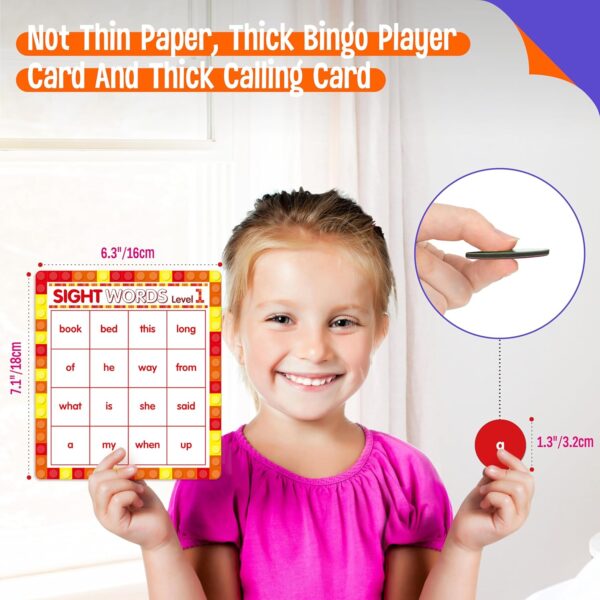 Sight Word Bingo Game, 120 Sight Words Learn to Read Level 1 & Level 2 Bingo Board Game Dolch's & Fry's Words Lists for Kindergarten and Preschool Kids 4-8, Perfect for Classroom & At Home - Image 4