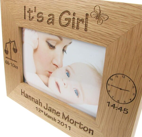 Newborn Baby Girl Gift Engraved Oak Photo Frame New Born Baby Gifts - Image 3