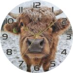 Ewusp Highland Cow Wall Clock Battery Operated Silent Non-Ticking Clock Round Quartz Decorative Clock for Kitchen Living Room Bedroom Office School Nursery, 25x25 cm - Image 5