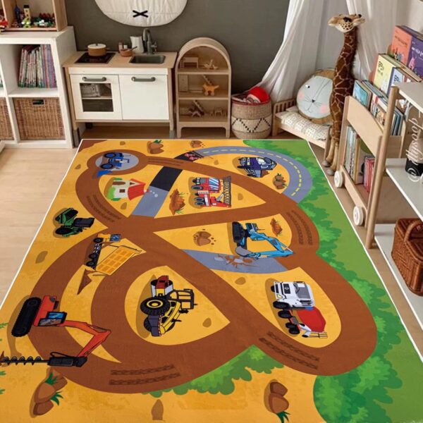 USTIDE Kids Carpet Playroom Rug Educational Construction Play Mat Cartoon Excavator Bulldozer Nonslip Area Rug for Boys and Girls,Nursery/Kindergarten/Bedroom,120x180cm - Image 3