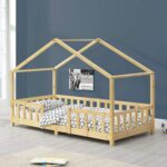 [en.casa] Children's bed Treviolo house bed 90 x 200 cm wooden bed for children with fall-out protection bed frame with slatted frame pine wood wood colours