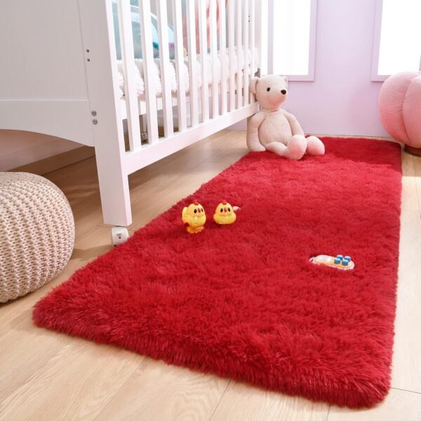 DETUM Red Rug 2x6 Feet - Fluffy Red Runner Rugs for Bedroom Shaggy 2' X 6' Living Room Rug Soft Rugs for Kids Room Non-Slip Nursery Office Dorm Washable Carpets Home Decor - Image 7