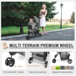 Zevcri Dog Pram for Small Dogs Easy Fold Cats Travel Pet Dog Stroller Foldable Dog Carriers for Medium Dogs Pushchair Buggy Wagon Trolley with 3 Rubber Wheels Storage Basket, Black (Dark Grey) - Image 6