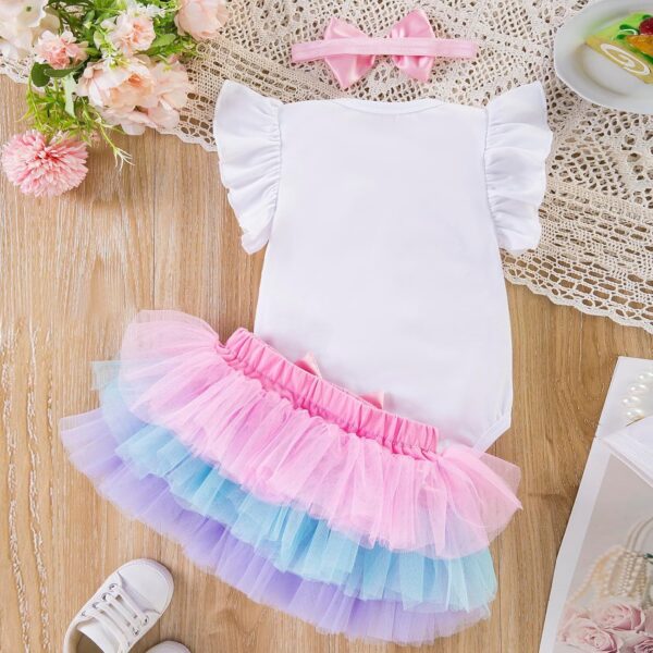 Winmany Baby Girl First Birthday Clothes 3PCS Bow Headband My 1st Birthday Romper Tutu Skirt Cake Smash Outfit Set for Photo Shoot - Image 3