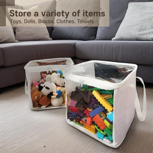 holay 2-Pack 12" Cube Storage Bins [White] - 27L Capacity PVC Boxes Transparent Lid & Handles - Durable & Foldable - Multi-Purpose Toy, Clothes, Blocks Organizer for Kids, Toddlers, Playroom (Large) - Image 7