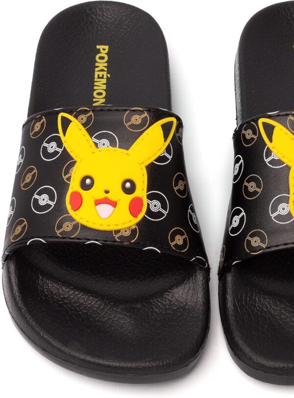 Pokemon Sliders For Boys | Kids Pikachu Face Sandals Beach Shower Shoes | Childrens Pokeball Black Summer Footwear Game Merchandise Gift - Image 6