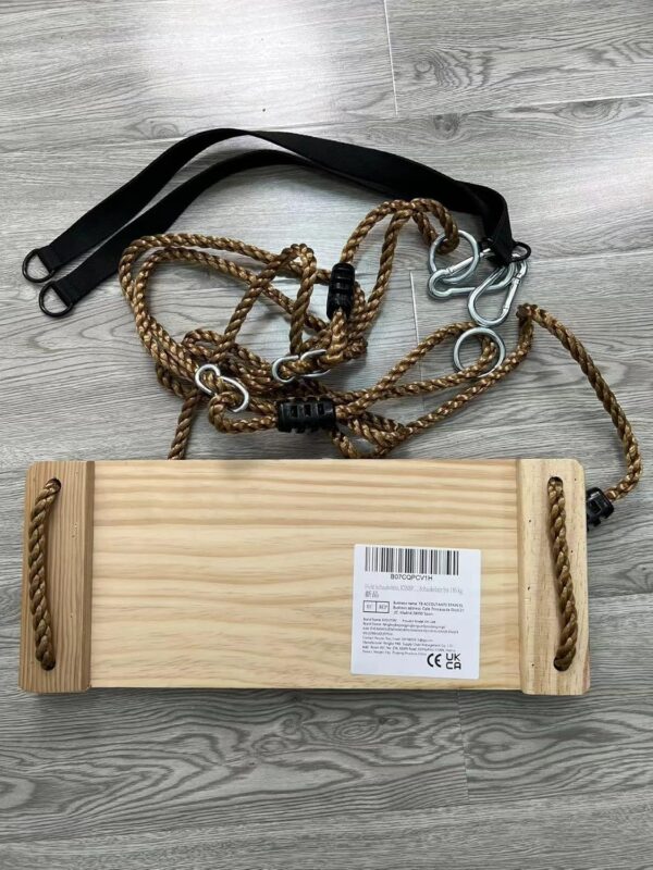 KINSPORY Wooden Swing, Wooden Tree Swing for Kid, Toddler Tree Swing Set, Wooden Swing Seat for Outdoor Porch Patio Garden Playgroud, Comes with Adjustable Nylon Rope and Tree Hanging Straps Kit - Image 8