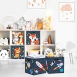 Clastyle 3 Pcs Space Kid Storage Cube Organizer Set Rocket Closet Clothes Cube Storage Bin Blue Nursery Toddler Toy Box Chest Astronaut Book Shelf Basket - Image 3