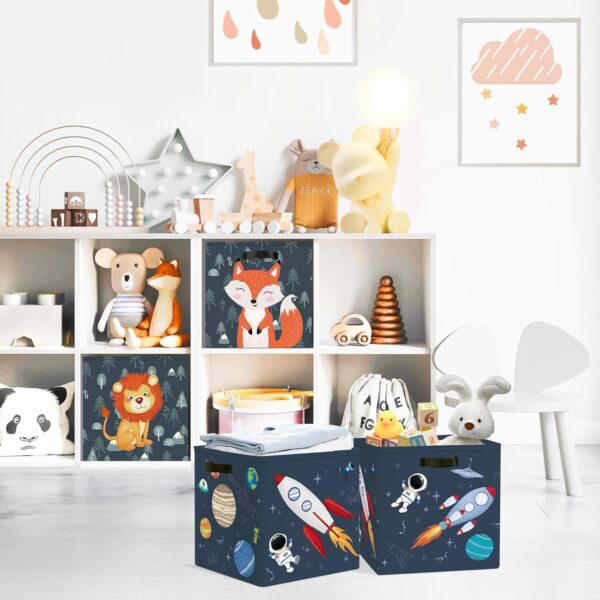 Clastyle 3 Pcs Space Kid Storage Cube Organizer Set Rocket Closet Clothes Cube Storage Bin Blue Nursery Toddler Toy Box Chest Astronaut Book Shelf Basket - Image 3