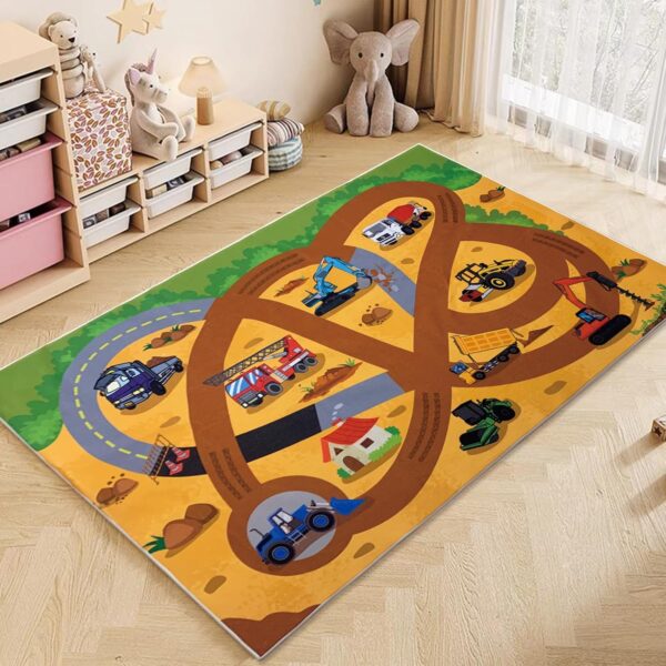 USTIDE Kids Carpet Playroom Rug Educational Construction Play Mat Cartoon Excavator Bulldozer Nonslip Area Rug for Boys and Girls,Nursery/Kindergarten/Bedroom,120x180cm - Image 4