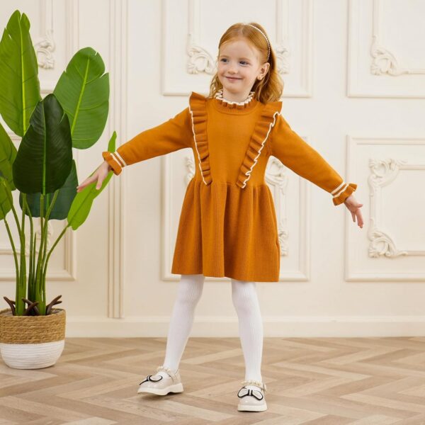 Miipat Baby Girl Dress Long Sleeve Toddler Girls Sweater Dresses Fall Winter Ruffle Pullover Knit Outfits for Girl - Image 3