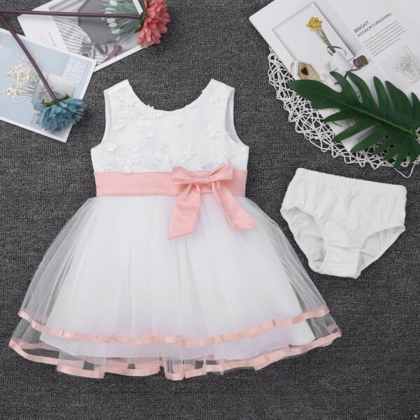 Riismen Baby Girls Christening Baptism Outfit Embroidered Princess Dress with Bloomers for Birthday - Image 3