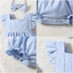 Yanmucy Baby Girls Cotton Rompers Newborn Toddler Ruffle Sleeveless Backless Bodysuit with Headband Summer Baby Overall Outfits 0-18 Months - Image 4
