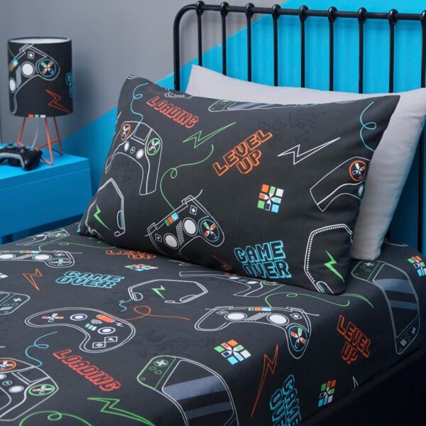 Happy Linen Company Girls Boys Kids Gaming Controller Black Toddler Cot Bed Reversible Soft Easy Care Bed Linen Duvet Cover Quilt Bedding Set With Pillow Case - Image 3
