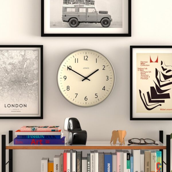 Jones Clocks® Vibrant Round Wall Clock in Acrylic the 'Studio' in Grey, 30 x 30 x 4cm - Image 3