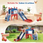 Krovtoy Christmas Elk Theme Toddler Slide,Toddler Slide Freestanding with Basketball Hoop, golf set,Baby Slide Playground Equipment,for in/outdoor use (Blue Red-6 in 1) - Image 8