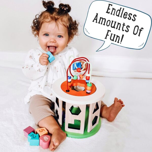 Jaques of London Wooden Activity Cube for 1 Year Old | Wooden Shape Sorter with Bead Maze | Montessori Educational Toys for 1 Year olds | Since 1795 - Image 4