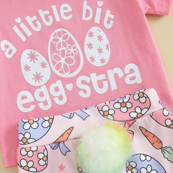 Geagodelia Newborn Baby Girl My First Easter Outfit Bunny Bow Print Short Sleeve T-Shirt Top and Pompom Bloomers Easter Baby Clothes Set with Headband - Image 5