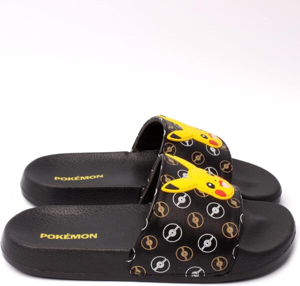 Pokemon Sliders For Boys | Kids Pikachu Face Sandals Beach Shower Shoes | Childrens Pokeball Black Summer Footwear Game Merchandise Gift - Image 5