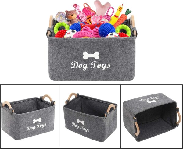 Geyecete dog toy basket storage Bins - with Wooden Handle,Collapsible Pet Supplies Storage Basket puppy toy box storage Basket/Bin Kids Toy Chest Storage Trunk(Grey) - Image 5