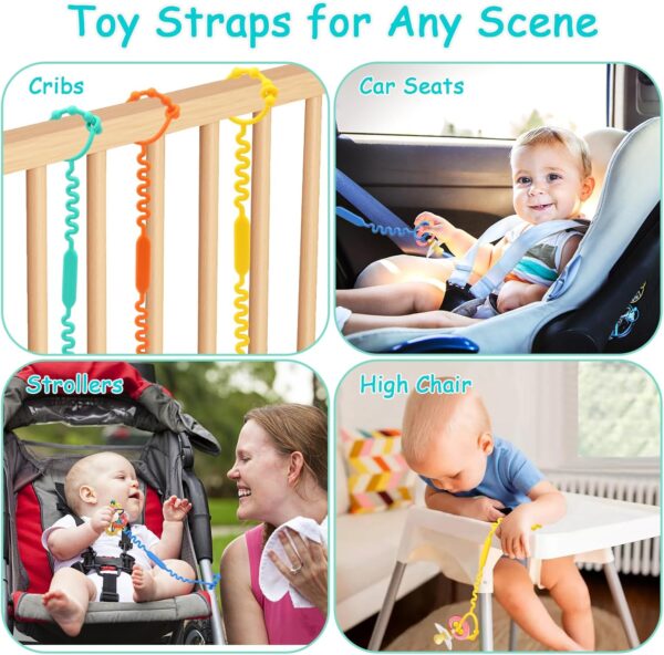 JoyLife Silicone Dummy Clip for Baby Boys and Girls, Food Grade Pacifier Clips Sippy Cup Strap, Adjustable Stroller Strap Hanging Toys Applies to high Chair Cribs Car Seat Toy Safety Straps 5PCS - Image 3