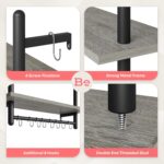 Bestier Floating Shelves Kitchen Shelves Wall Mounted 24" Wood Floating Shelf Bathroom 2 Tier Ladder Shelves with Tower Bar, Wall Decor for Bedroom, Living Room, Wine bar & Dorm,Grey Oak - Image 3