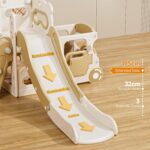 Kids Slide,4 in 1 Indoor Kids Slide,with Basketball Hoop, Basketball,Car head storage,1950mm Extra Long Slide,for Ages 18-36 Months(Beige-Brown) - Image 2