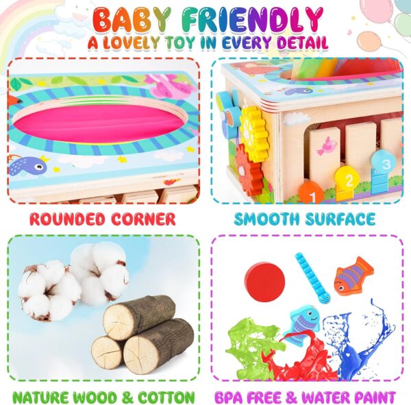 FCSONU Toddlers Montessori Toys for 3 Year Old Boys Girls, Wooden Baby Tissue Box Toys for Ages 3-4 Kids, Activity Cube|Sensory Toys for Toddlers 3, Christmas Birthday Gifts for 36+ Months - Image 3