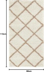 THE RUGS Shaggy Rug – Modern Moroccan Design Rugs for Living Room, Bedroom, Hallway, 3 cm Thick Area Rugs, (Diamond Ivory/Beige, 60x110cm) - Image 2