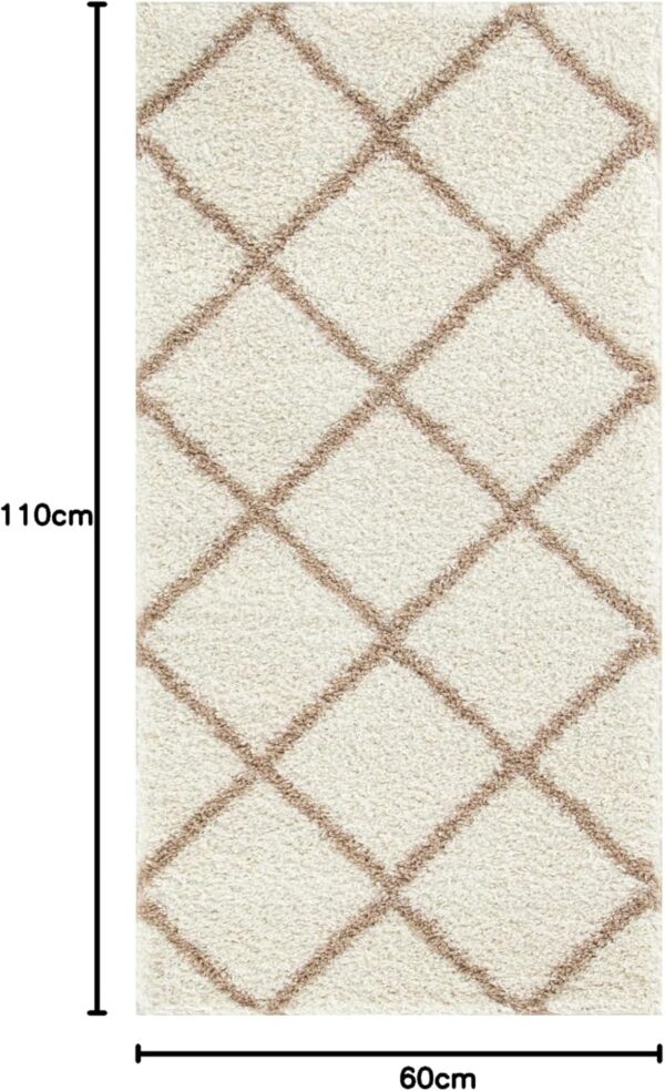 THE RUGS Shaggy Rug – Modern Moroccan Design Rugs for Living Room, Bedroom, Hallway, 3 cm Thick Area Rugs, (Diamond Ivory/Beige, 60x110cm) - Image 2