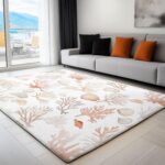 Washable Non Slip Area Rug for Living Room BedroomKids Nursery Bedside Room Home Office Kitchen Decor Coral Shells Fluffy Area Rug 60 x 90cm pink - Image 3